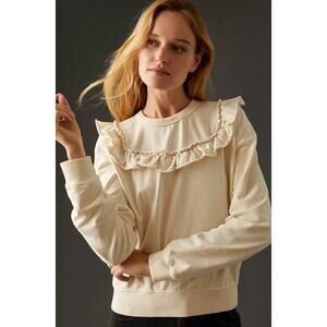 Clare V Charlotte Ruffle Sweatshirt Cream Cotton